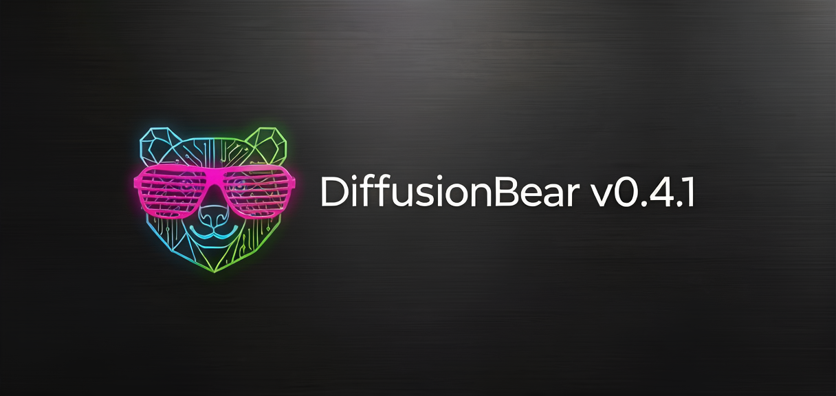 DiffusionBear v0.4.1 announcement poster — generated locally with Virtual Boxes, announcing MOSS-Image SFT 5B and FLUX.3 Klein 5.6B